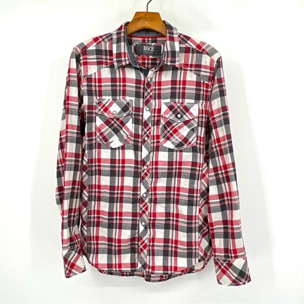BKE Standard Fit Flannel Red/Gray Size Medium‎ D28